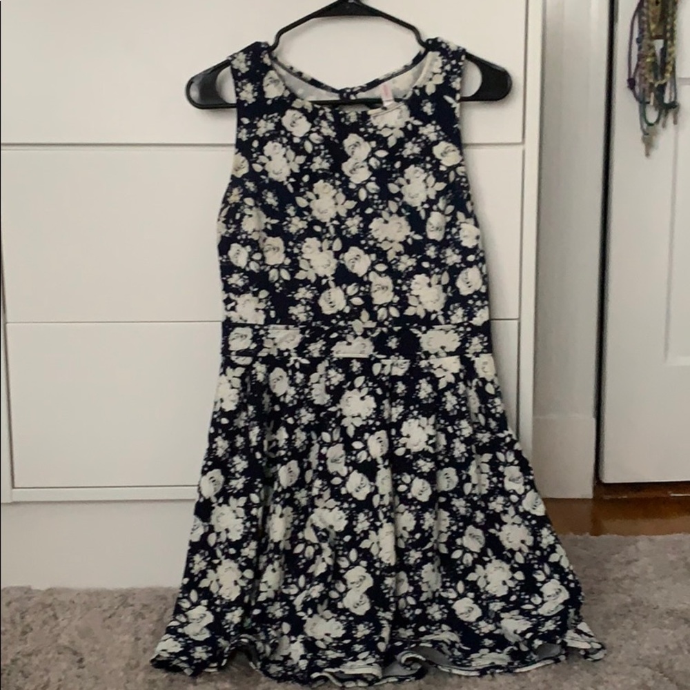 Navy blue dress with white flowers